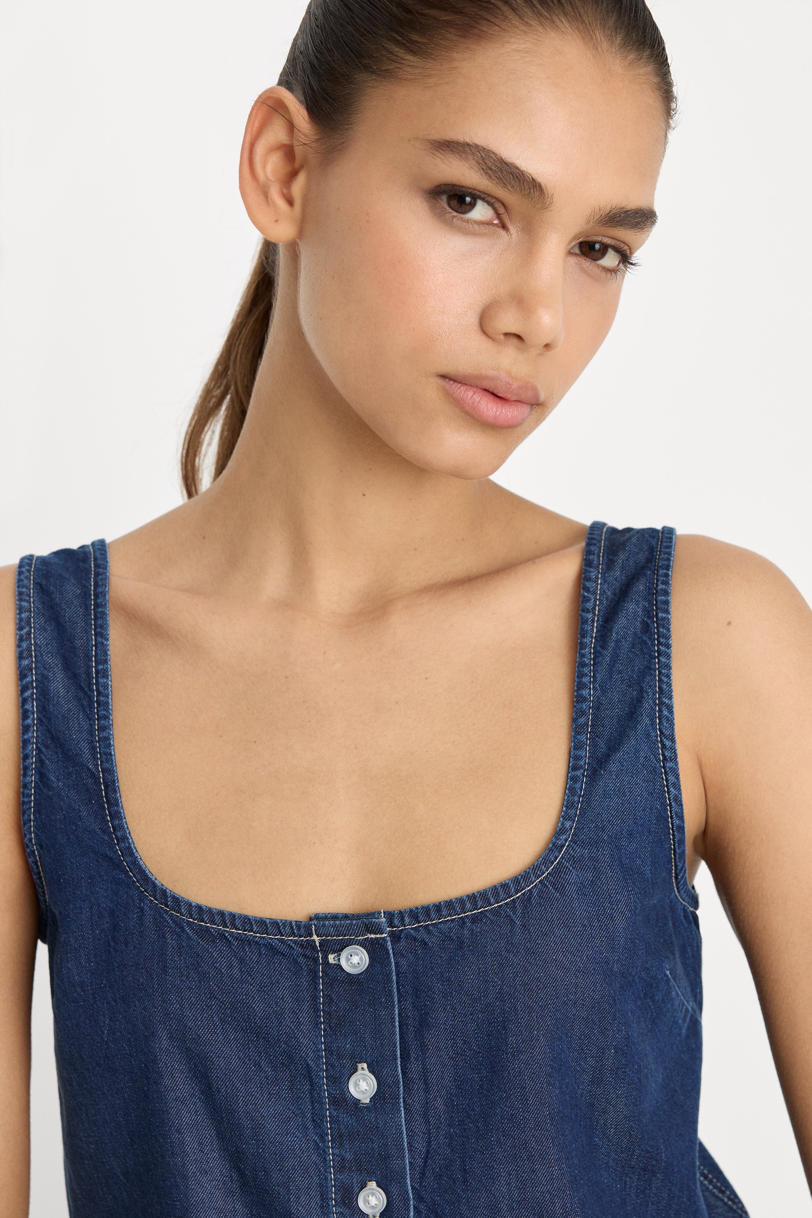 DENIM BUTTON FRONT TANK | INDIGO1187
