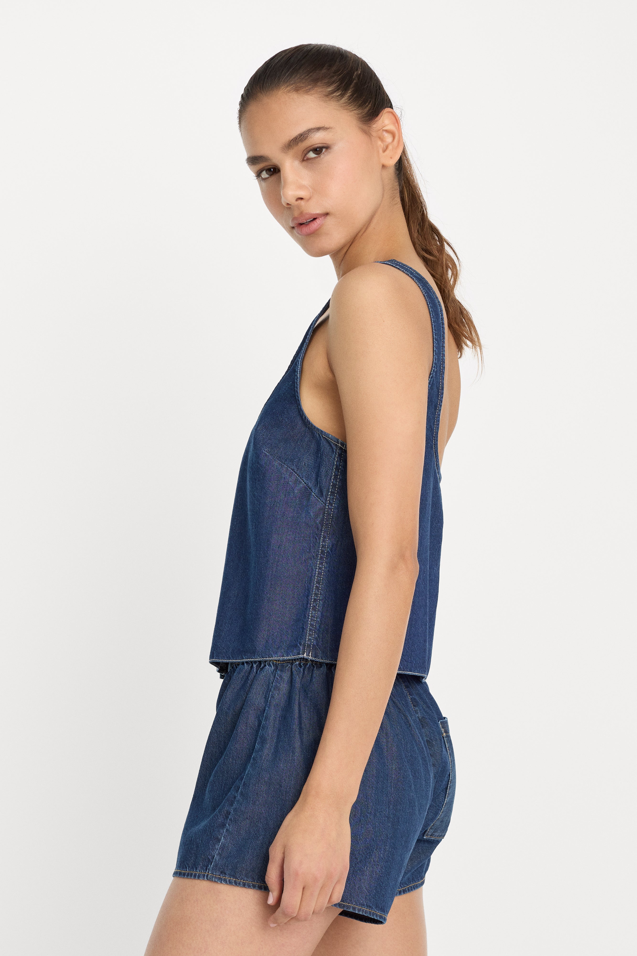 DENIM BUTTON FRONT TANK | INDIGO1187