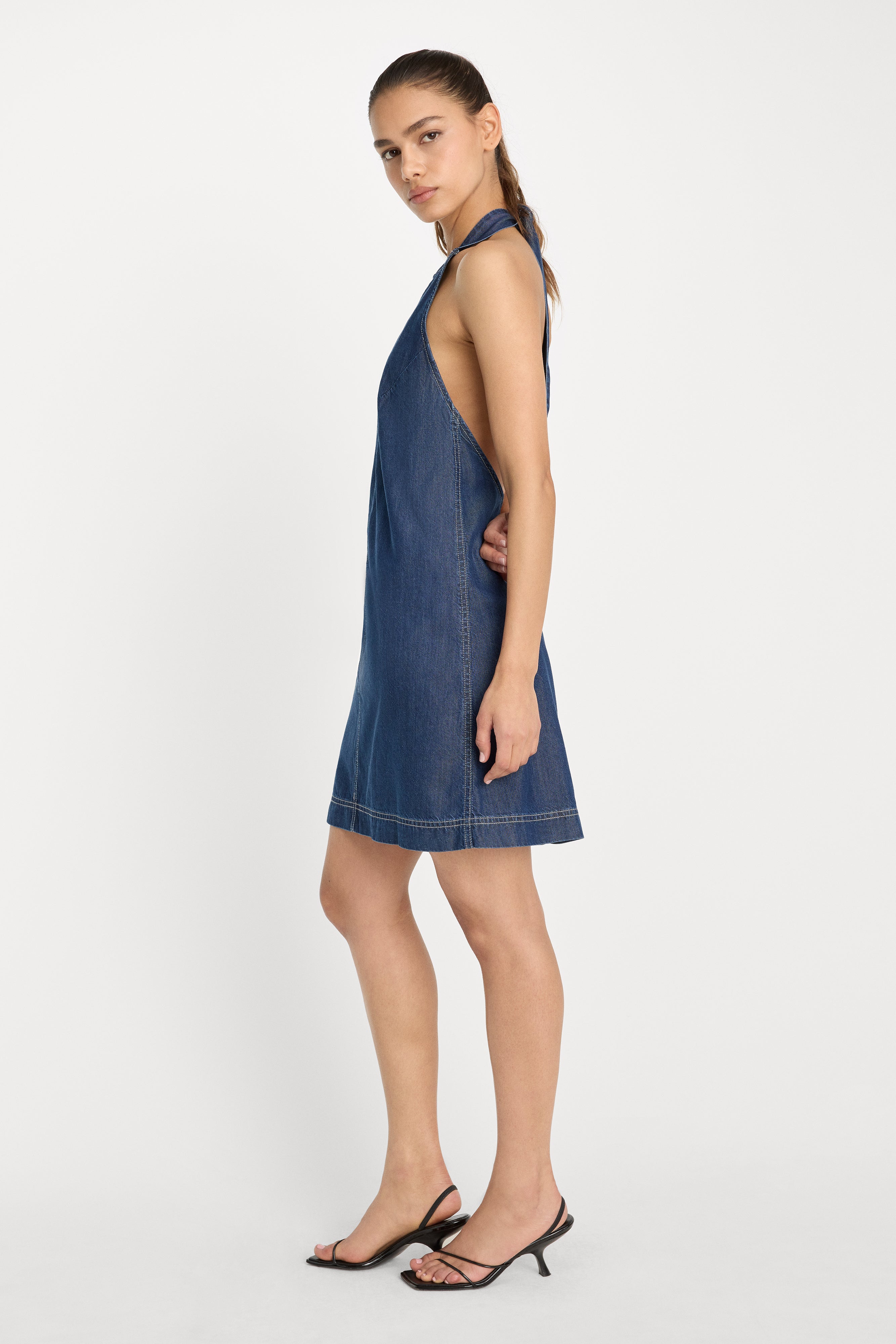 DENIM HALTER SHIFT DRESS | INDIGO1187